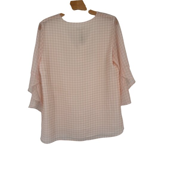 Calvin Klein Womens Bell Sleeve Blouse peach Gingham V-Neck size medium new $79 - Picture 4 of 5